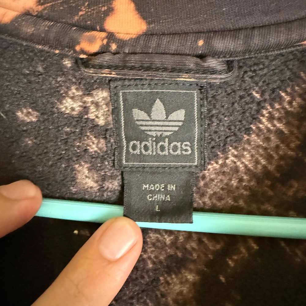 Adidas Originals Mens Bleached Distressed Zip Hoodie Brown Abstract Trefoil L - Picture 4 of 8
